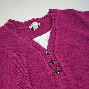 CJ Banks Sweater Womens Size 2X Fuscia Pink 3/4 Sleeve Layered‎ Look Stretch